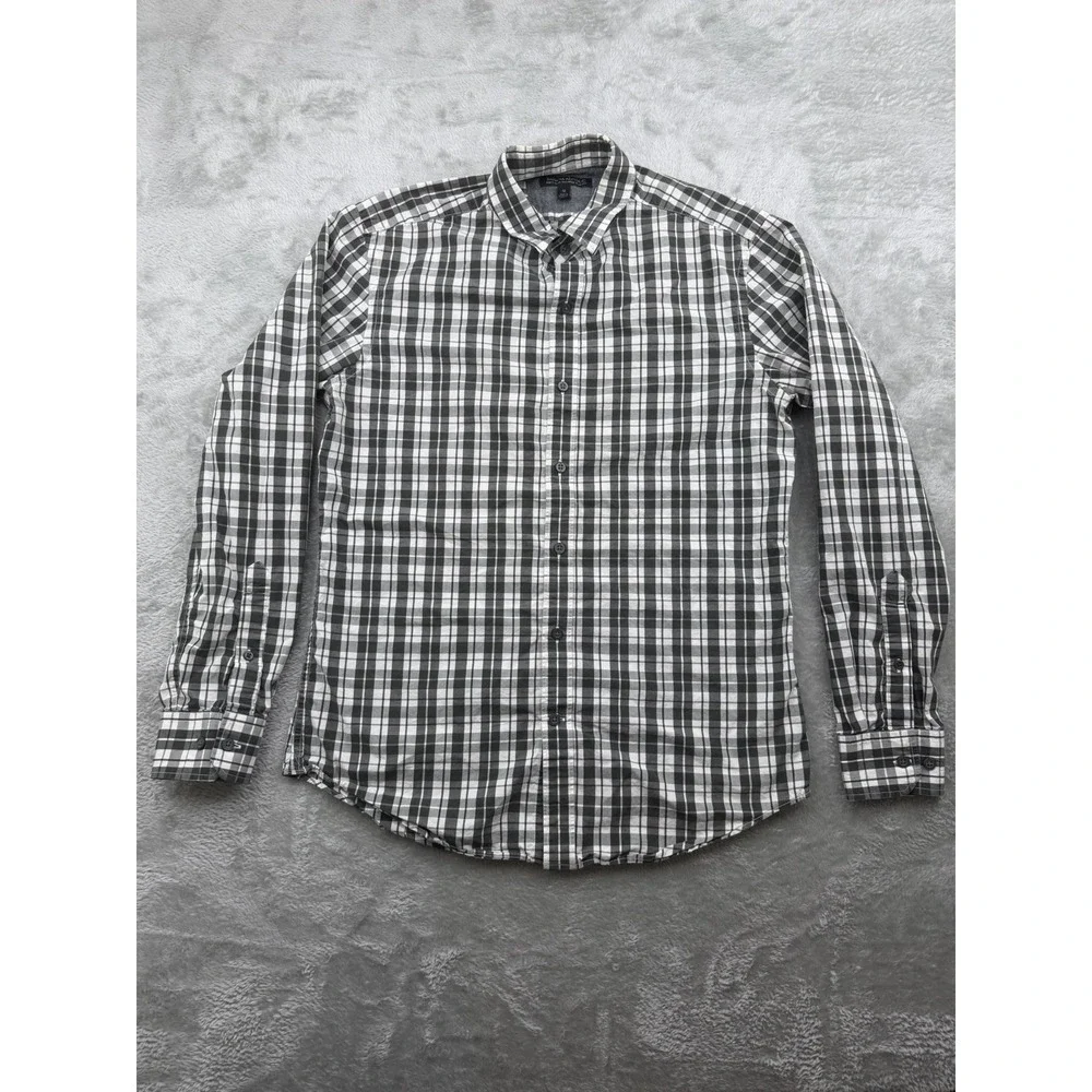 Banana Republic Soft Wash Tailored Slim Fit Shirt Men's Size M Plaid Black White